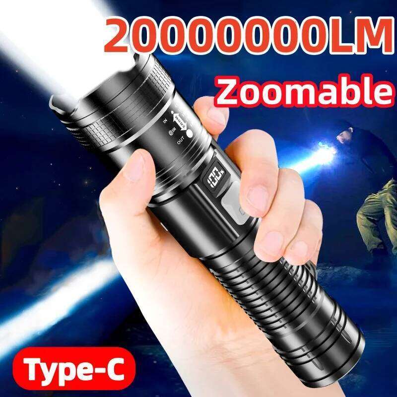 2000000LM Ultra-High Power Flashlight Digital Electronic Display Waterproof Torch Zoom Hand Light Outdoor Camping Lantern Z260301