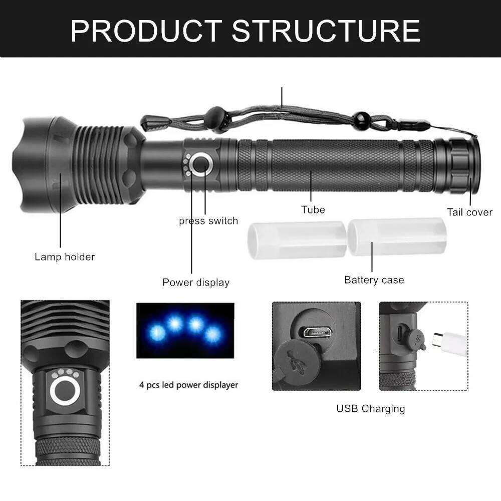 2024 New Aluminum Alloy Ultra LED Flashlight 90000 Lumens ZoomableCompanion for Camping Emergencies Hiking Walking Dog Z260301