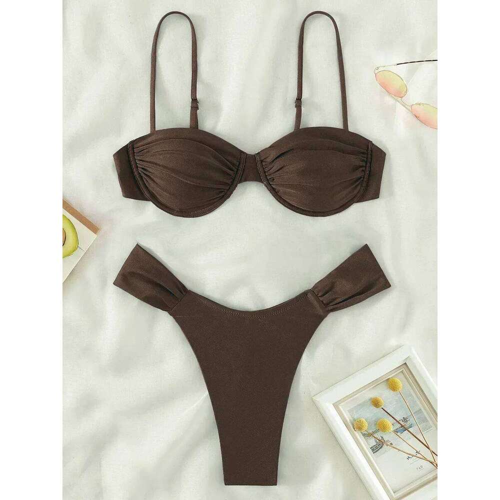 Sexy Wrinkled Underwired Brazilian Female Swimsuit Women Swimwear Two-pieces Bikini Set Triangle Bathing Suit Swim Lady Z260301