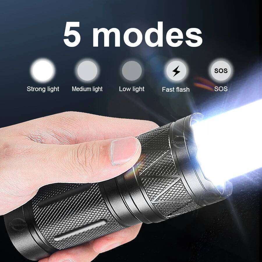 Paweinuo LED Handheld Flashlight Ultra-Bright 15000mAh 860000000LM Zoomable Tactical Lantern Rechargeable Battery Powerful Torch Z260301