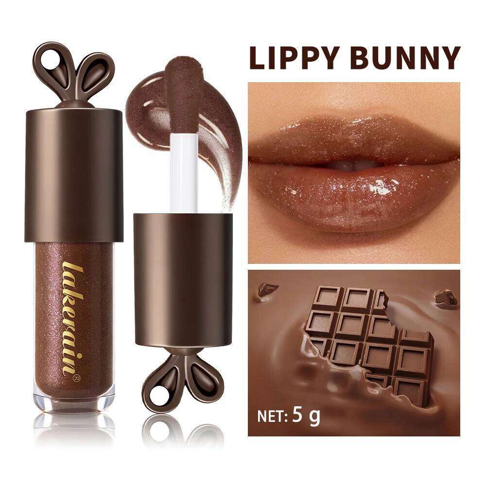LIPPY BUNNY Plump Lips Chocolate Glow Moisturizing Gloss with Bunny Keychain Lip Stain Cosmetics Makeup H260302