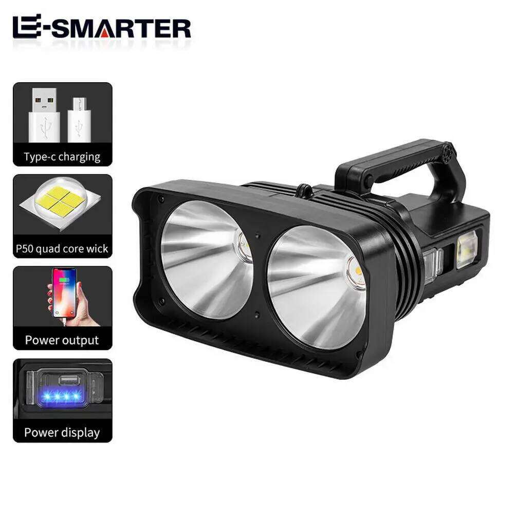Powerful Dual LED Searchlight 2*XHP50 Waterproof Spotlight USB Rechargeable Super Bright Outdoor Flashlight With Side Light Z260301