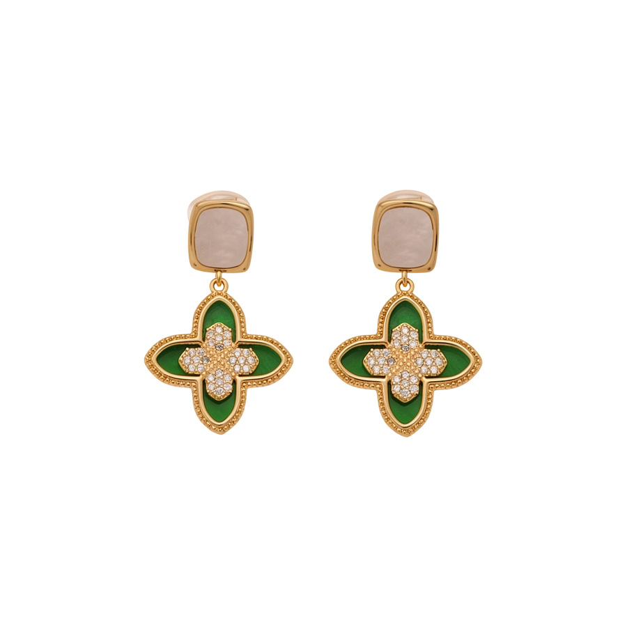 18k real gold plated zircon flower ear clip, vintage elegant niche style earrings, light luxury high-end earrings for women - view 9