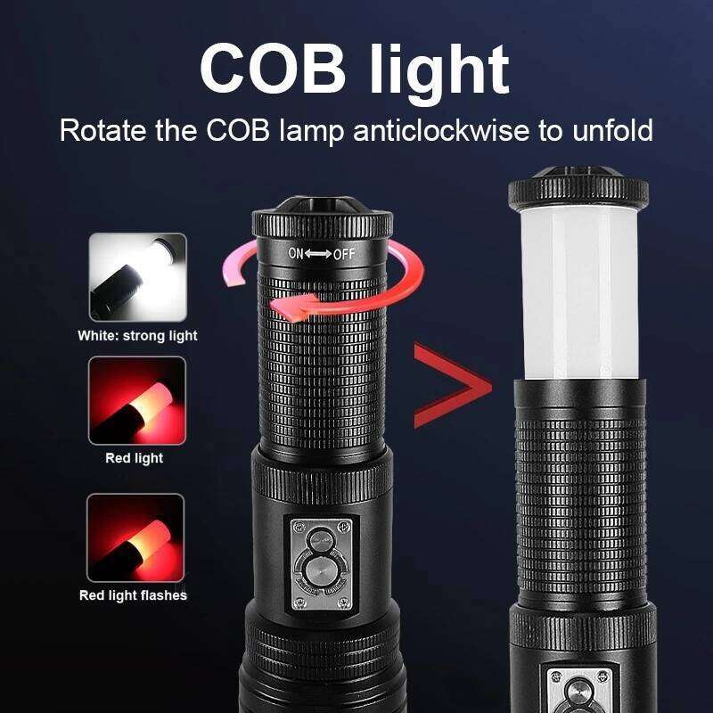 High Power Rechargeable LED Zoomable Led Flashlight With Tail Light Torch For Outdoor Camping Hiking Emergency Lamp Z260301
