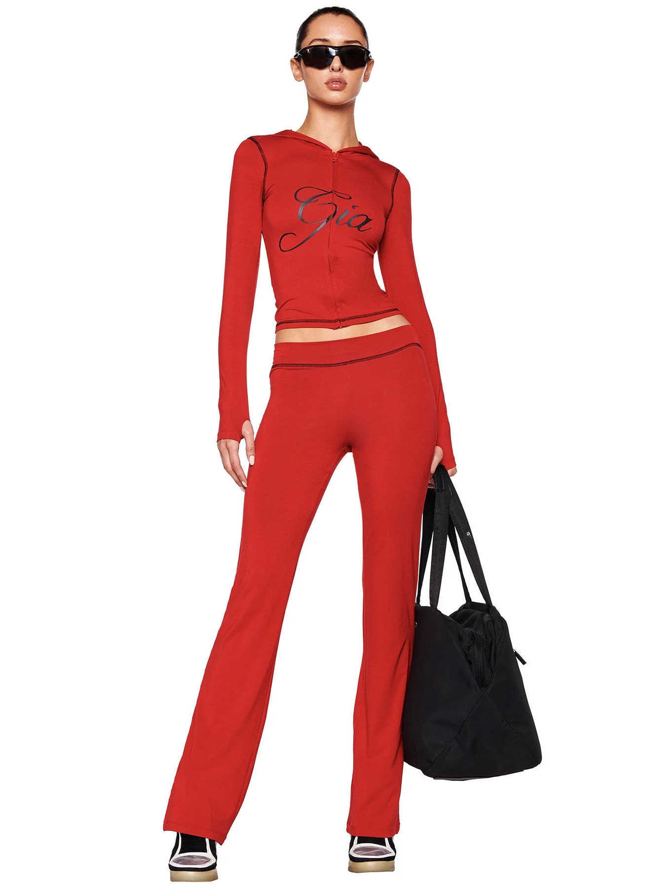 European and American fashion women's printed long-sleeved pullover with thumb fastening and slightly flared two-piece set J260302