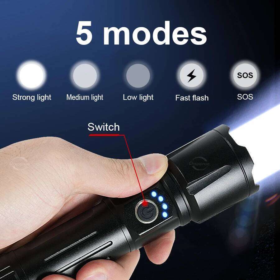 Most Powerful Torch 100000Lumens Zoom Long Range 3000m Rechargeable LED Flashlight Super Strong Hunting Camping Tactical Lamp Z260301