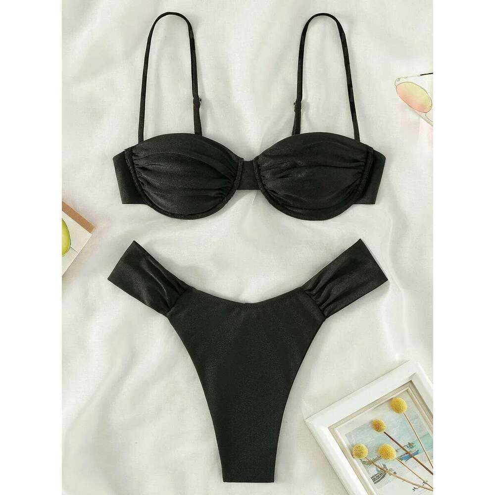 Sexy Wrinkled Underwired Brazilian Female Swimsuit Women Swimwear Two-pieces Bikini Set Triangle Bathing Suit Swim Lady Z260301