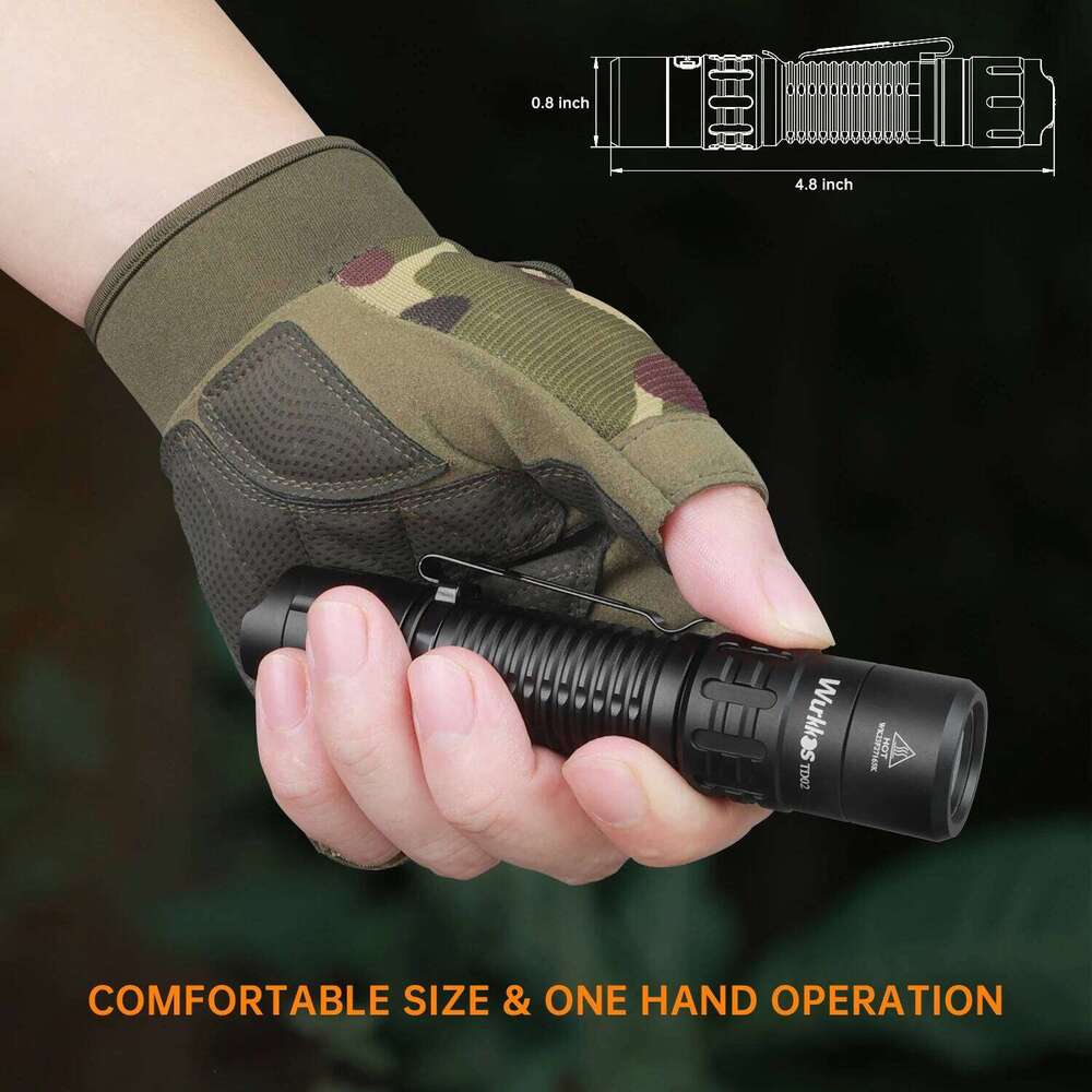 Wurkkos TD02 Tactical Flashlight 2000LM Pocket Torch 18650 Rechargeable EDC Type-C Charging Port Tail Switch IPX8 Waterproof Z260301