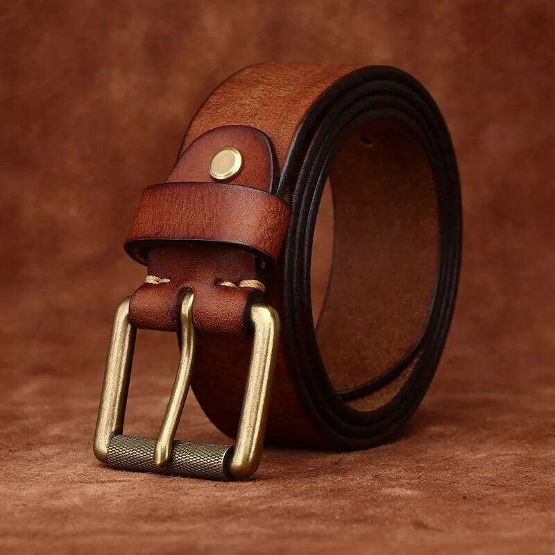 3.8CM Genuine Leather Belt Men Luxury Strap Male Fashion Pure Cowhide Copper Wild Classic Retro Pin Buckle High Quality S260228