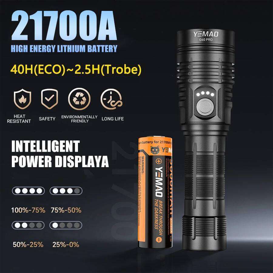 YEMAO G40 2000lm Flashlight USB C Rechargeable SST40 LED 217000 Torch Portable Powerful Bright Flashlights with Power Indicator Z260301