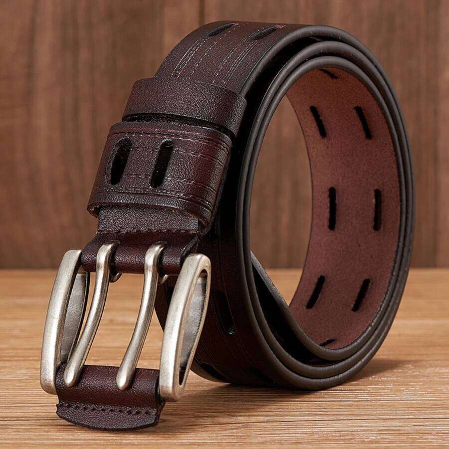 High Quality Genuine Leather Belts for Men Brand Strap Male Double Pin Buckle Fancy Vintage Jeans Belt Cowboy Cintos S260228