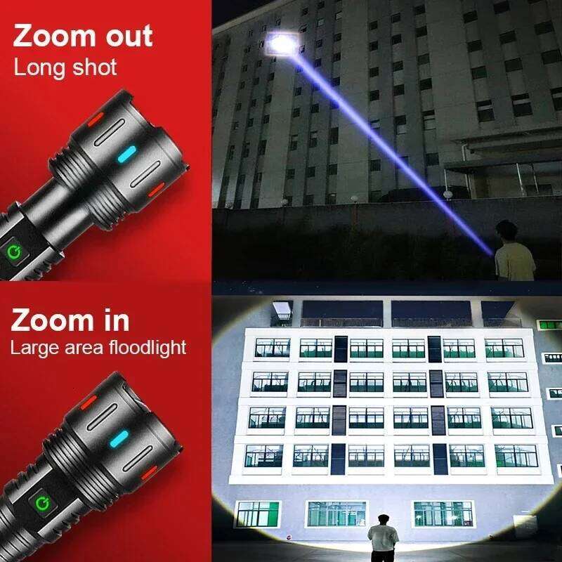 Powerful White Laser LED Flashlight Zoomable Type C Rechargeable Torch Light 5 Lighting Modes for Outdoor Camping Z260301