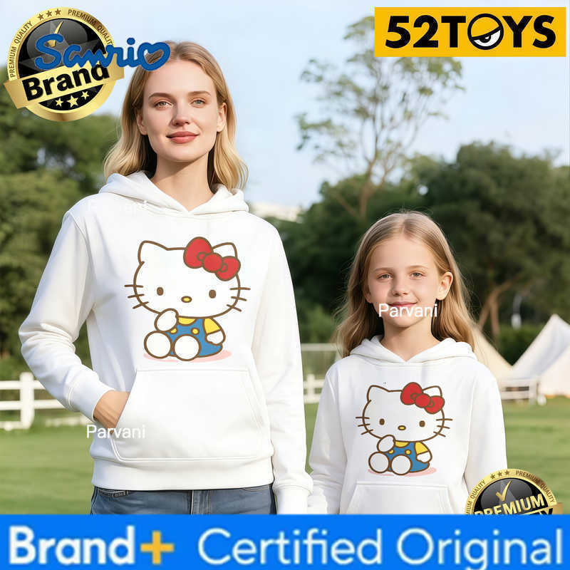 Sanrio 2026 Autumn-Winter Trending Hello Kitty Classic Print 100 Cotton Parent-Child Hoodies High Quality Loose Casual Comfortable H260302