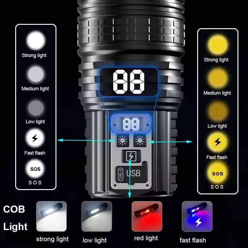 Super Big Flashlight USB Rechargeable Most Strong LED Tactical Torch Light Long Range Digital Power Display Built-in Battery Z260301