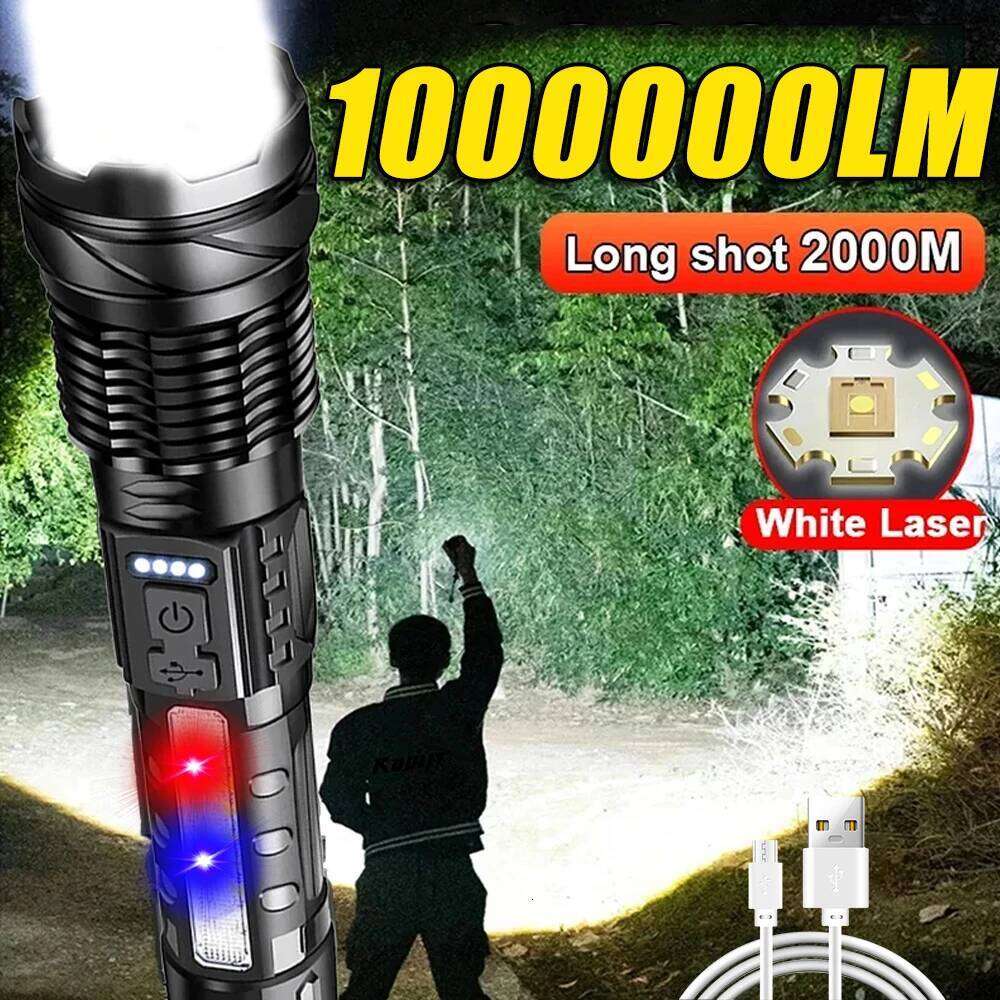 100000LM LED Rechargeable Zoom Tactical Torch 2000M Long Range Powerful Flashlight Fishing Camping Lantern Z260301