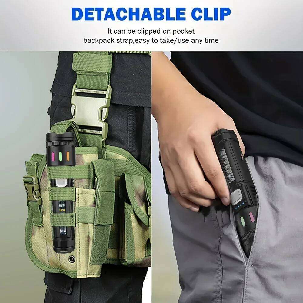 1/2pcs Ultra Bright Rechargeable Flashlight Powerful Torch with 5 Modes Red/Blue Flash Digital Display Screen USB-C Charging Z260301