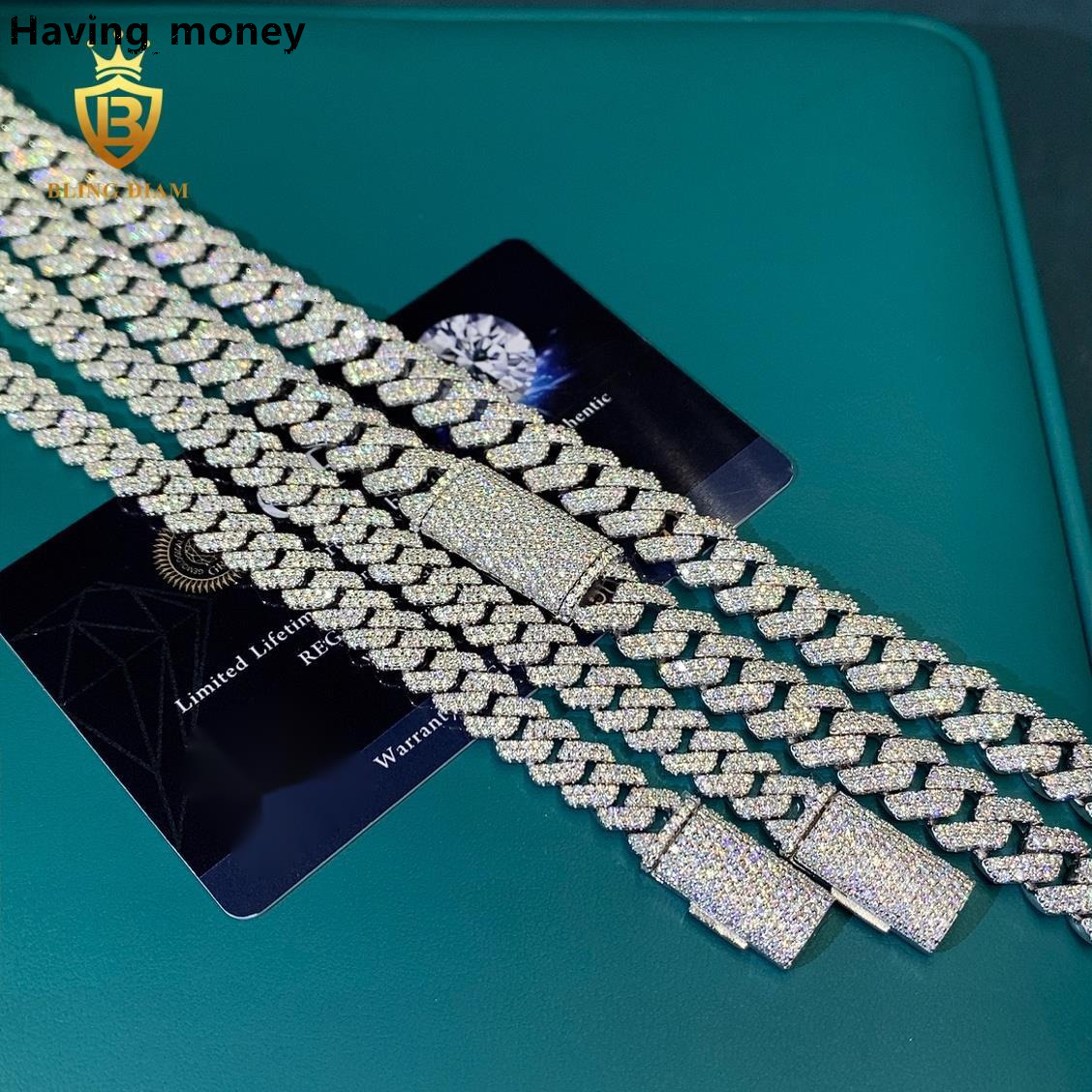 Hot Selling 925 Silver Chains 8mm 10mm Cuban Chain Moissanite Bracelets Vvs Moissanite Chain Hiphop Men Moissanite Cuban Link
