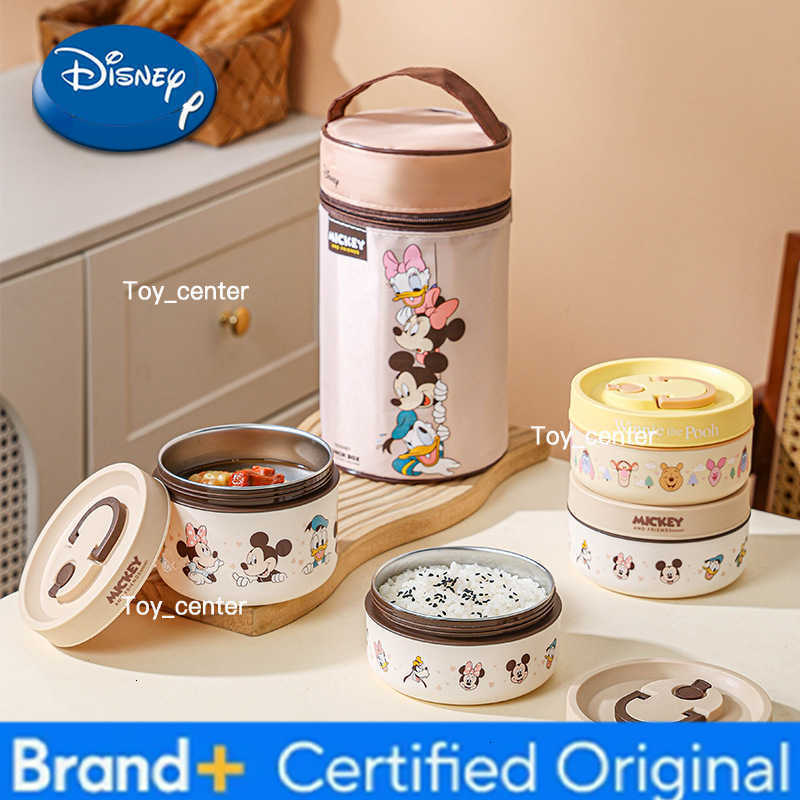 Disney Mickey Pooh Bear Stainless Steel Insulated Lunch Box 3 Piece Set Bento Bag Work Outdoor Picnic Portable with Lid Bowl Tableware H260302