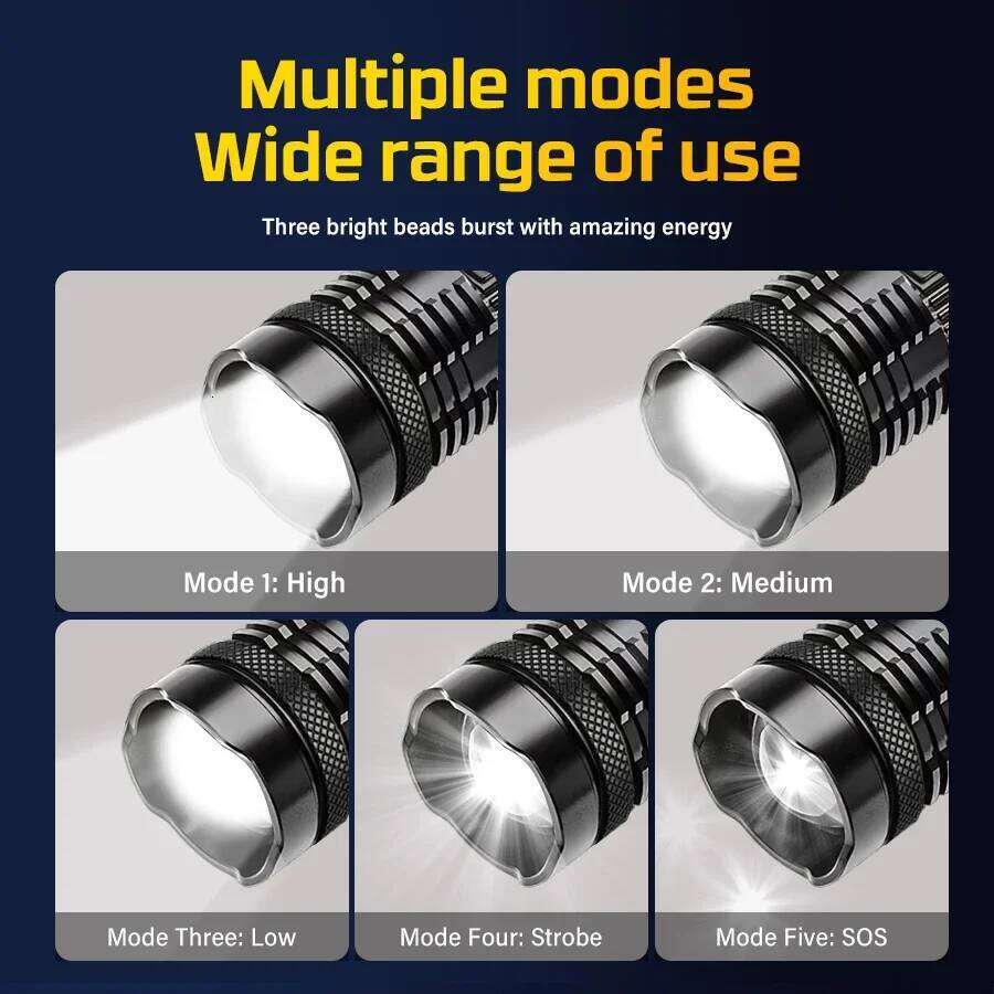 Powerful LED Flashlight Usb Rechargeable Portable Torch Built-in 18650 Battery 5 Mode Lighting Outdoor Emergency Camping Lantern Z260301