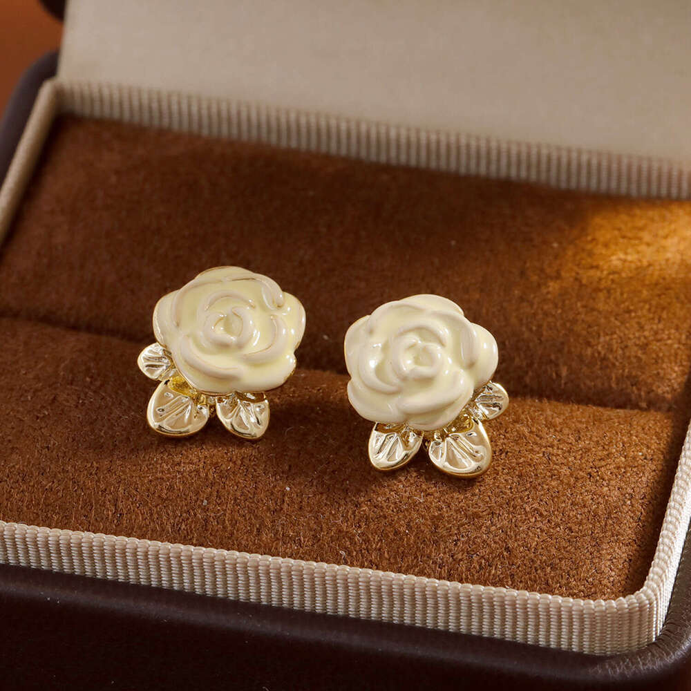 French-style Light Luxury Enamel Camellia Drop Glaze Vintage Super Fairy-like Gentle Style Earrings Ear Accessories