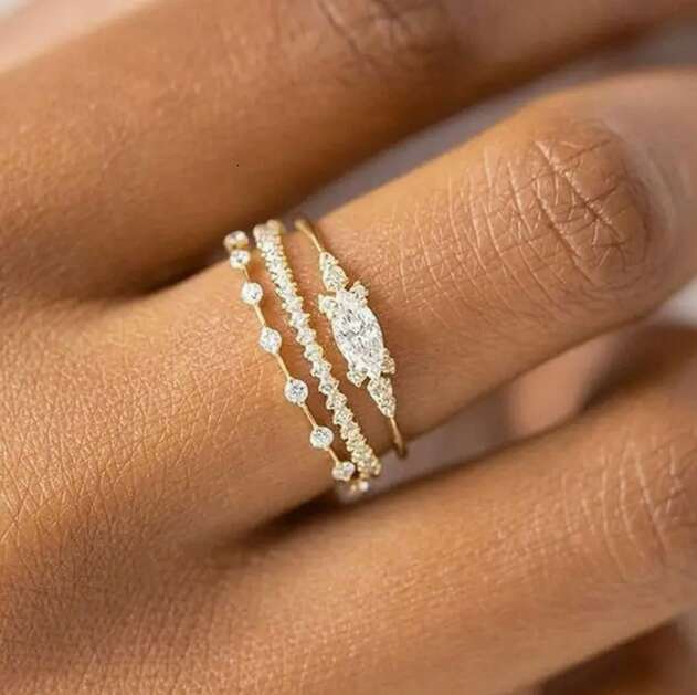 Ring Stackable Horse Eye Stone with Shiny Cubic Zirconia Gold Silver Plated for Wedding Engagement and Special Occasion Jewellery Gift High Quality Te