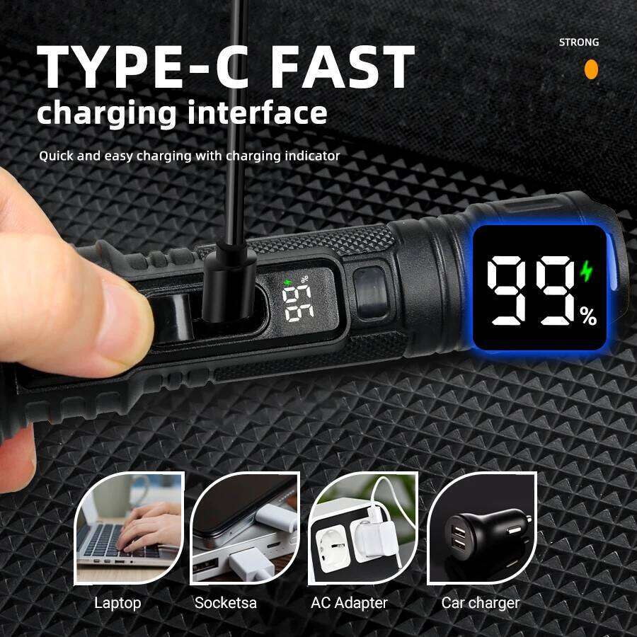 Outdoor Portable Christmas Led Flashlight Rechargeable Torch Strong Light Tactical Lamp for Camping Fishing Emergency Lantern Z260301