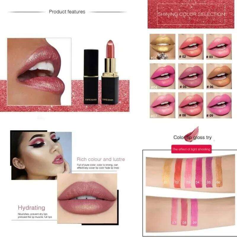 Pearl Changing Metallic 9 Colors Long Lasting Shiny Warm Gold Plated Mermaid Maggie Women Lipstick H260302