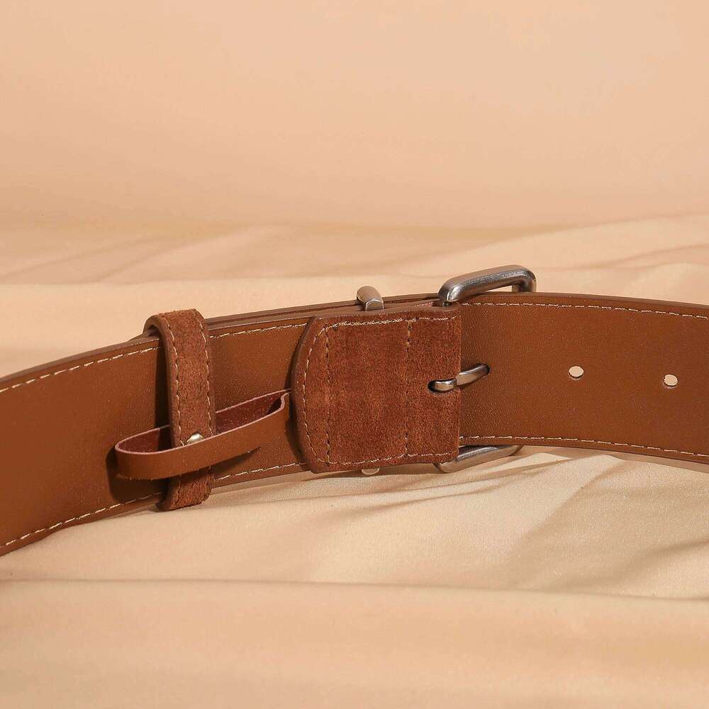 Fashion 4.5cm widened deerskin nubuck women's belt with silver square pin buckle for coat decoration designer S260228