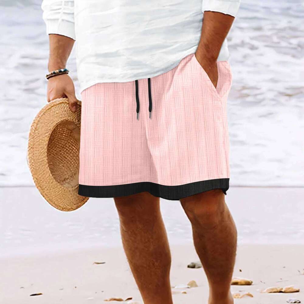 2025 Fashion New men's Hawaiian beach style everyday casual solid-color jacquard lace-up comfortable and breathable shorts XJ260302