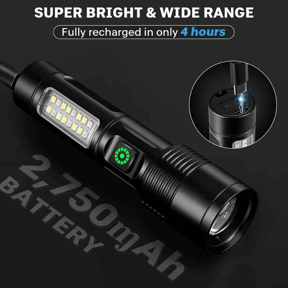 Rechargeable Flashlights 2 Pack, 99,000lm Super Bright LED, 6 Modes Adjustable, Powerful Handheld for Camping Home Z260301