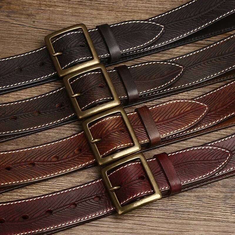 3.8CM Pure Cowhide High Quality Genuine Leather Belts for Men Carve Strap Male Brass Buckle Fancy Vintage Jeans Cowboy Cintos S260228