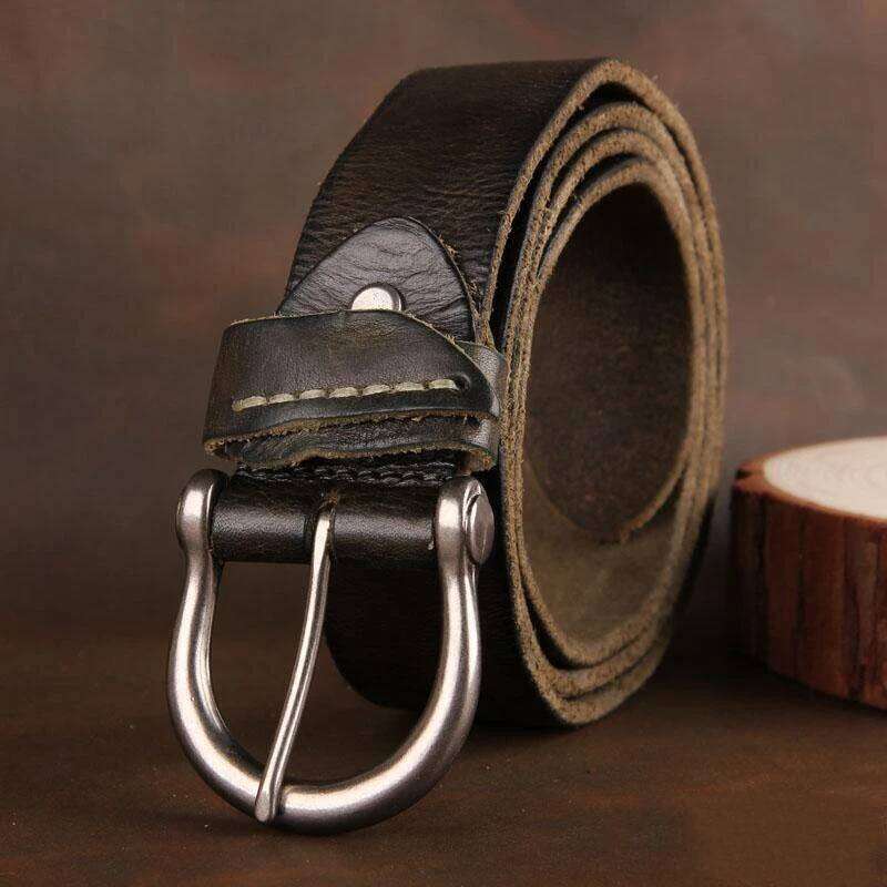 Factory direct sales Top Cowhide Classic alloy Horsebit Luxury Casual Jeans Distressed Pin Buckle Wild Army Green Men's Belt S260228