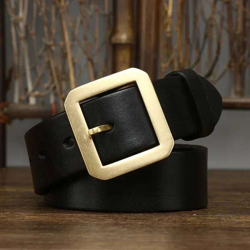 3.8CM Thick Cowhide Copper Brass Buckle Genuine Leather Casual Jeans Belt Men High Quality Waistband Male Luxury Strap Cintos S260228