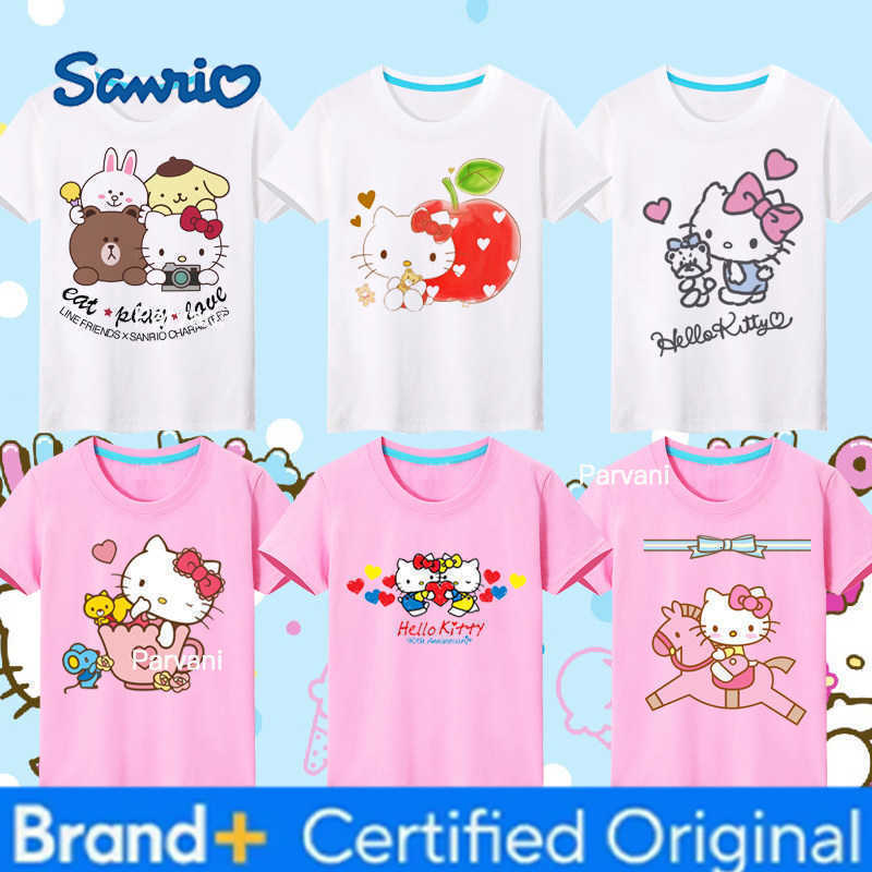 Sanrio HelloKitty Childrens Summer Pure Cotton Short Sleeved Printed T-shirt Parent Child Round Neck Comfortable Base Shirt H260302