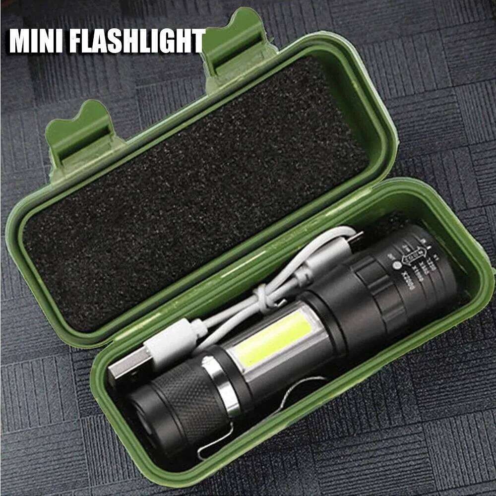 USB Rechargeable Mini Flashlight COB+XPE Portable Built-in Battery Zoomable Small Torch 3 Mode Camping Emergency Flashlights Z260301