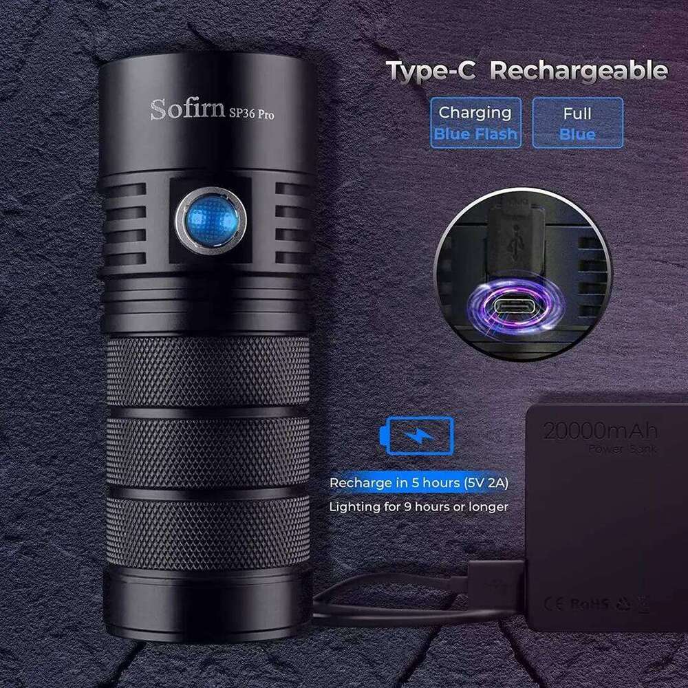 Sofirn SP36 Pro 8000lm Powerful LED Flashlight 4*SST40 USB C Rechargeable 18650 Torch Z260301