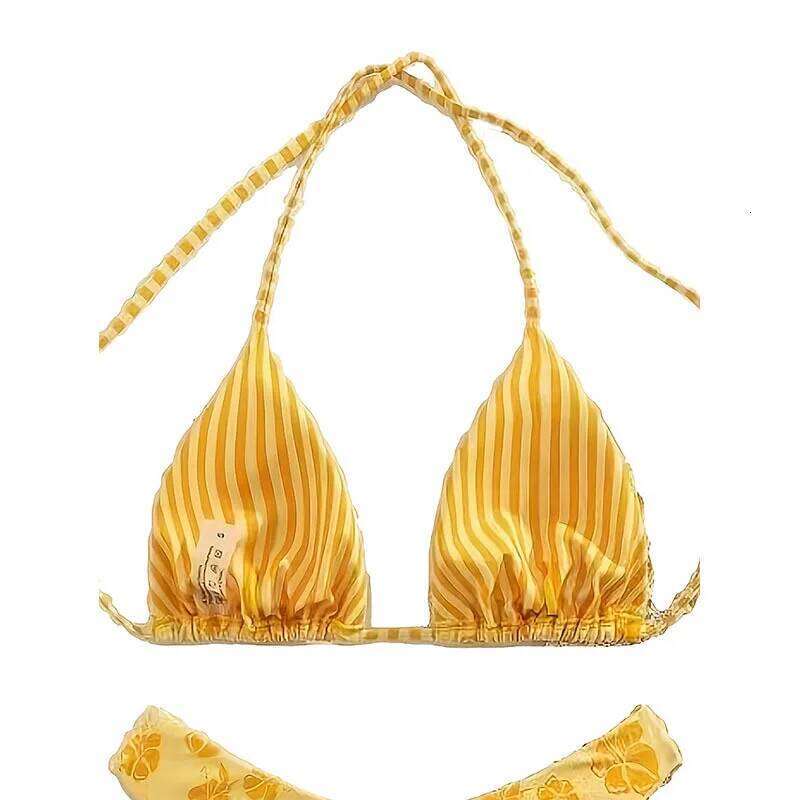 2025 new European and American printed neck bikini sexy split women's seaside beach hot spring swimsuit Z260301