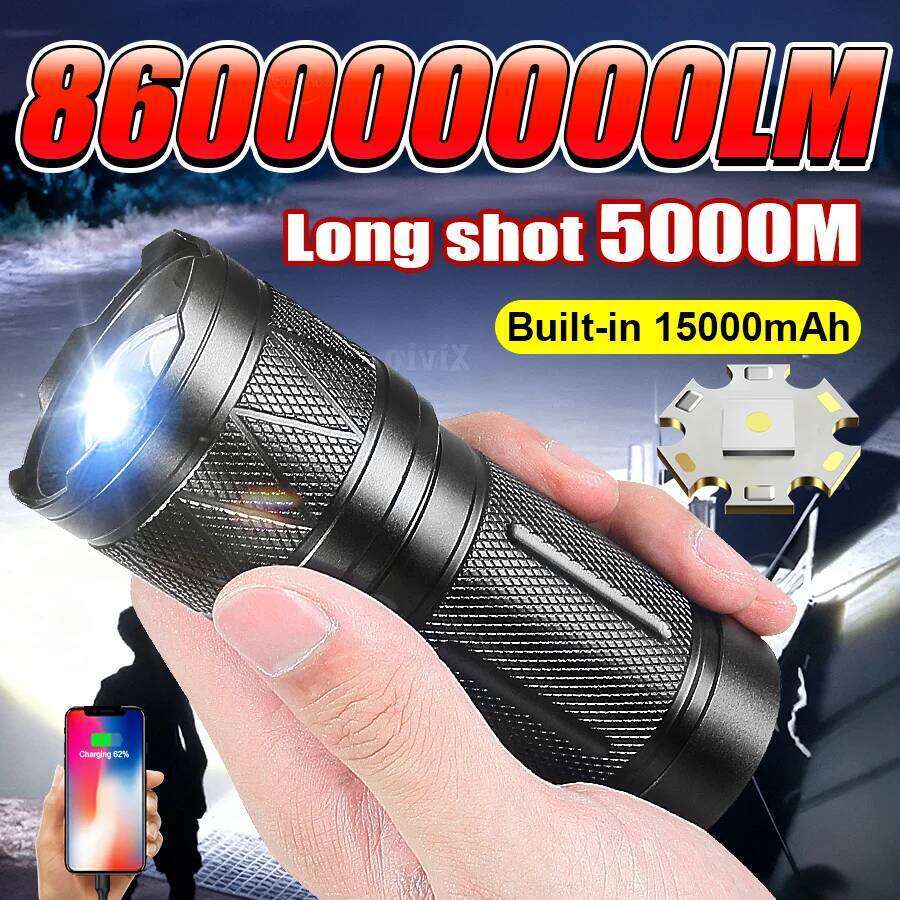 Paweinuo LED Handheld Flashlight Ultra-Bright 15000mAh 860000000LM Zoomable Tactical Lantern Rechargeable Battery Powerful Torch Z260301