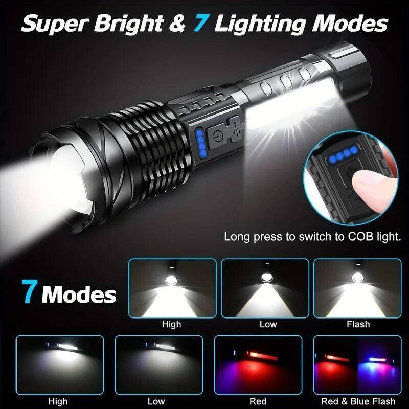 XHP50 High Power LED Flashlight Tactical COB Side Light Zoomable Torch Aluminum Alloy USB Rechargeable Waterproof self-defense Z260301
