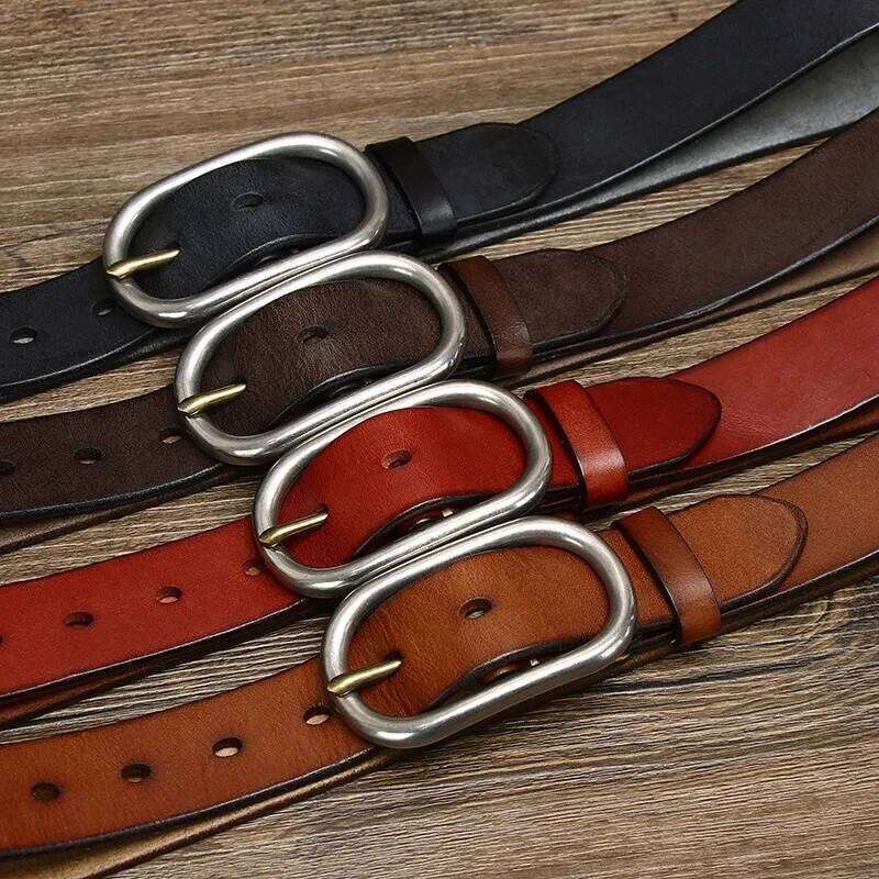 3.3CM Male Retro Natural Thick Cowskin Genuine Leather Casual Stainless Steel Buckle Head Men's Designer Jeans Belt S260228