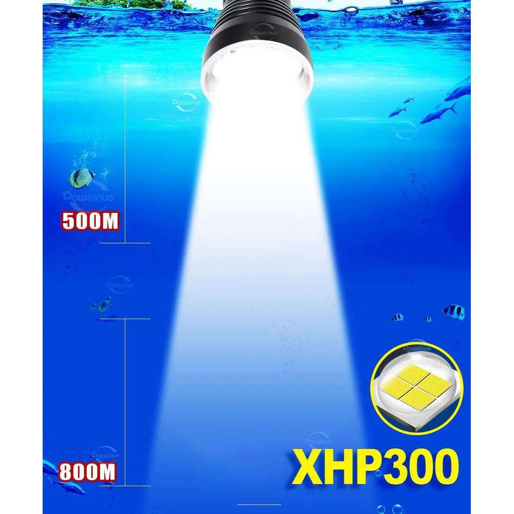 Most Powerful LED Flashlight Super Bright Underwater Lantern Professional 800M Dive Torch IPX8 Scuba Diving Light Z260301