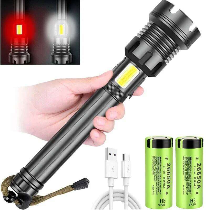 Powerful LED Flashlight COB Side Work Light USB Rechargeable Zoomable Suitable Self-defense Hand Lamp Outdoor Camping Lantern Z260301