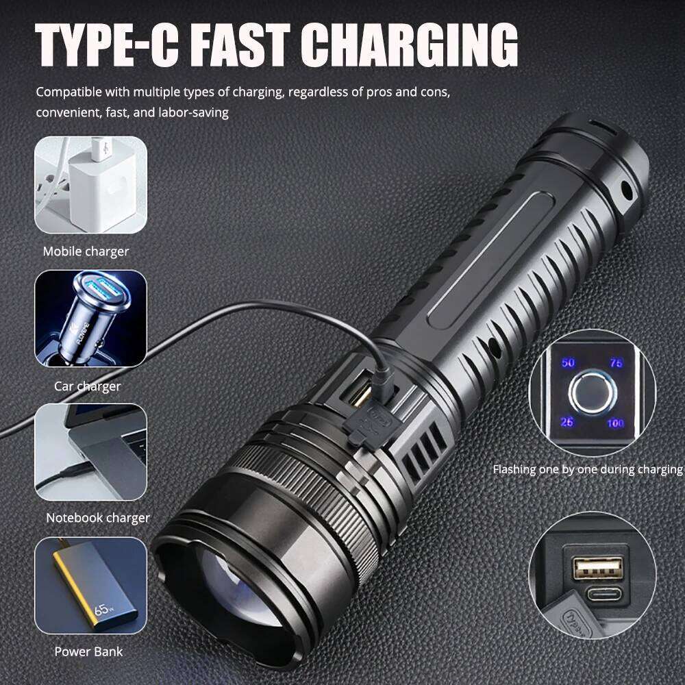 10000000LM LED White Laser Built-in Battery Flash Light Emergency Spotlights 5km Most Powerful Led Flashlights Tactical 15000mah Z260301