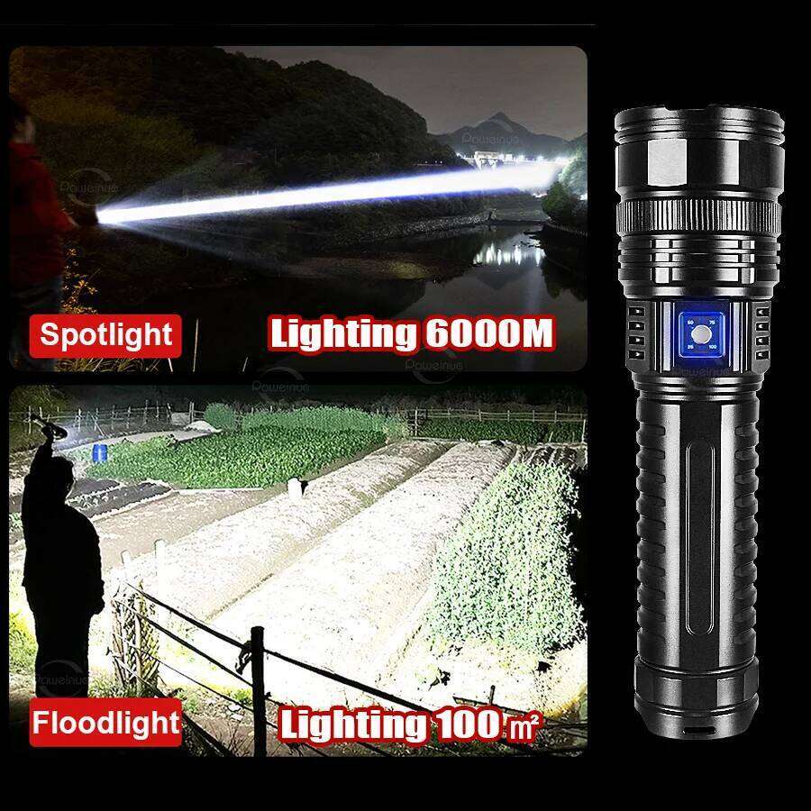 2025 Most Powerful LED Super Bright Rechargeable Flashlight Long Range 6000M Outdoor Torch Light Camping Fishing Lamp Z260301