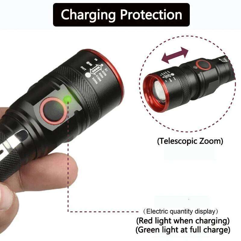 5200LM Rechargeable Waterproof Zoomable 3 - modes T Led Flashlight 18650 with USB cable Suitable for Camping z40 Z260301