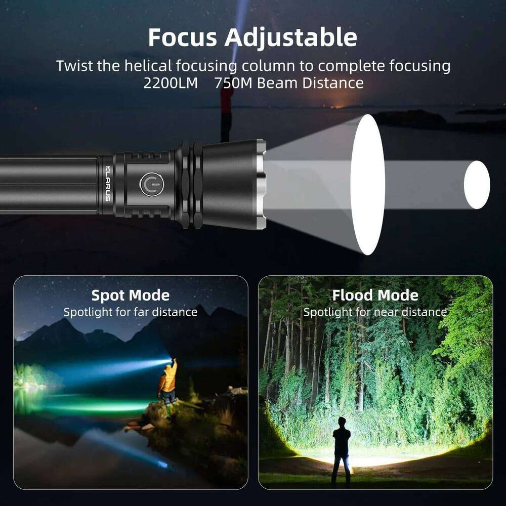 Klarus A3 2200 Lumens 750m Beam Distance ,Adjustable Zoomable Tactical Flashlight / Spot/Flood Light with 21700 Battery Z260301