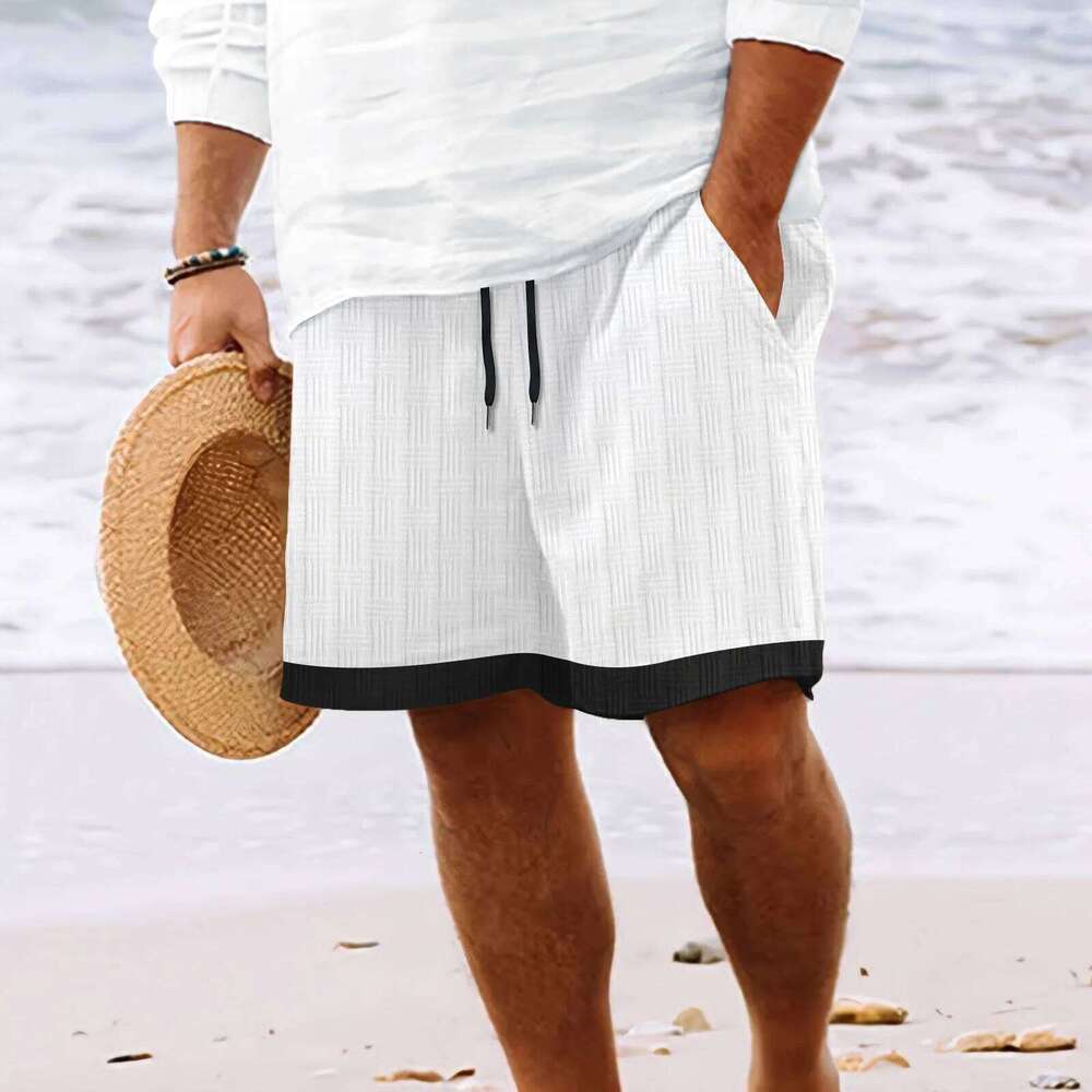 2025 Fashion New men's Hawaiian beach style everyday casual solid-color jacquard lace-up comfortable and breathable shorts XJ260302