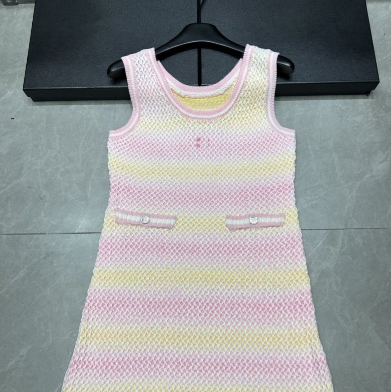 Women designer rainbow gradient color logo letter embroidery knitted sleeveless tank dress SML
