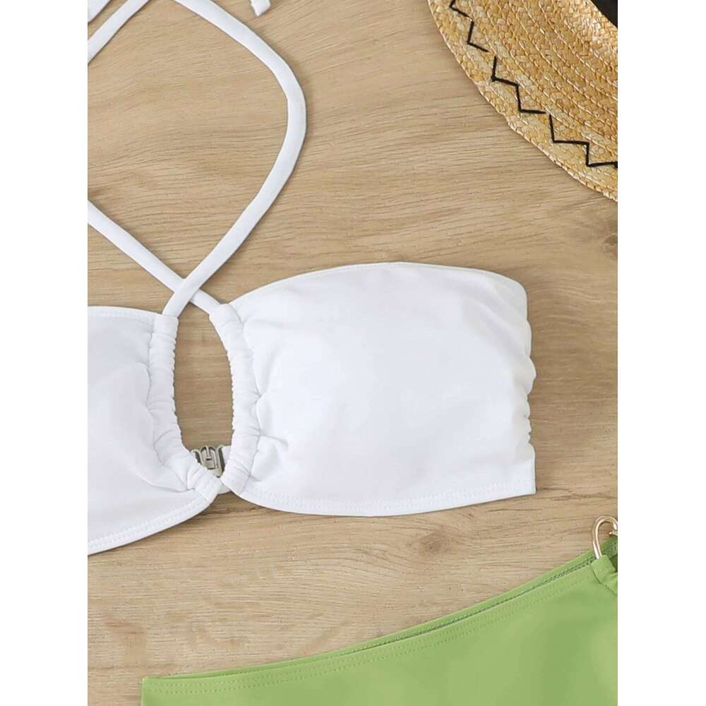 2026 Bandeau Bikinis With Beach Skirt Swimsuit Women 3 Pieces Swimwear Female Beachwear Bathers Bathing Swimming Swim Suit Z260301