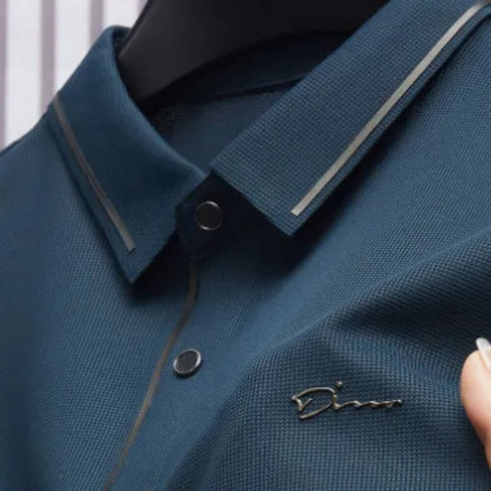 Free Shipping Polos T shirt Light Ice Silk Polo Shirt Tees Summer Lapel Letter Embroidered Short Sleeve British Fashion Trend Handsome Men's Clot - view 7